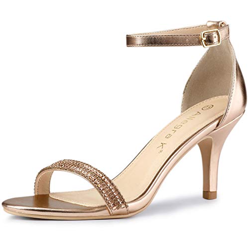 Image of Stiletto Heels Rhinestone Rose Gold Sandals
